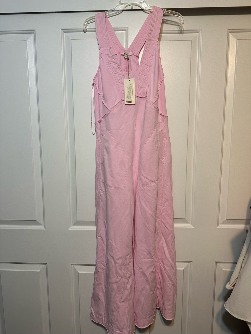 Sleeveless Wide-Leg Jumpsuit in Soft Pink blue velvet - Picture 6 of 7